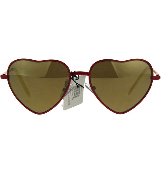 Round Womens Color Mirror Lens Heart Shape Metal Rim Sunglasses - Red Gold - CM18840ZMOK $18.54