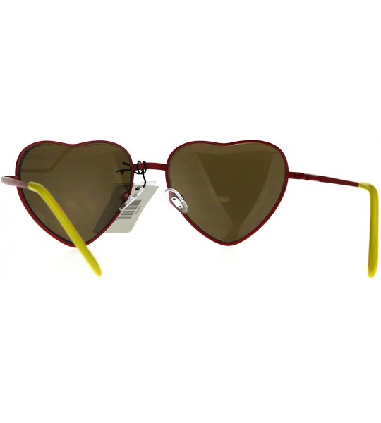 Round Womens Color Mirror Lens Heart Shape Metal Rim Sunglasses - Red Gold - CM18840ZMOK $18.54