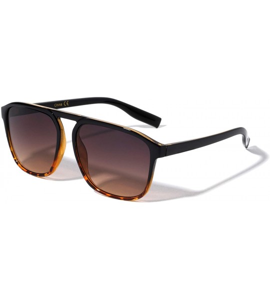 Square Classic Frame Bridgeless Top Bar Connector Sunglasses - Brown Demi - CI1995UYC3W $26.06