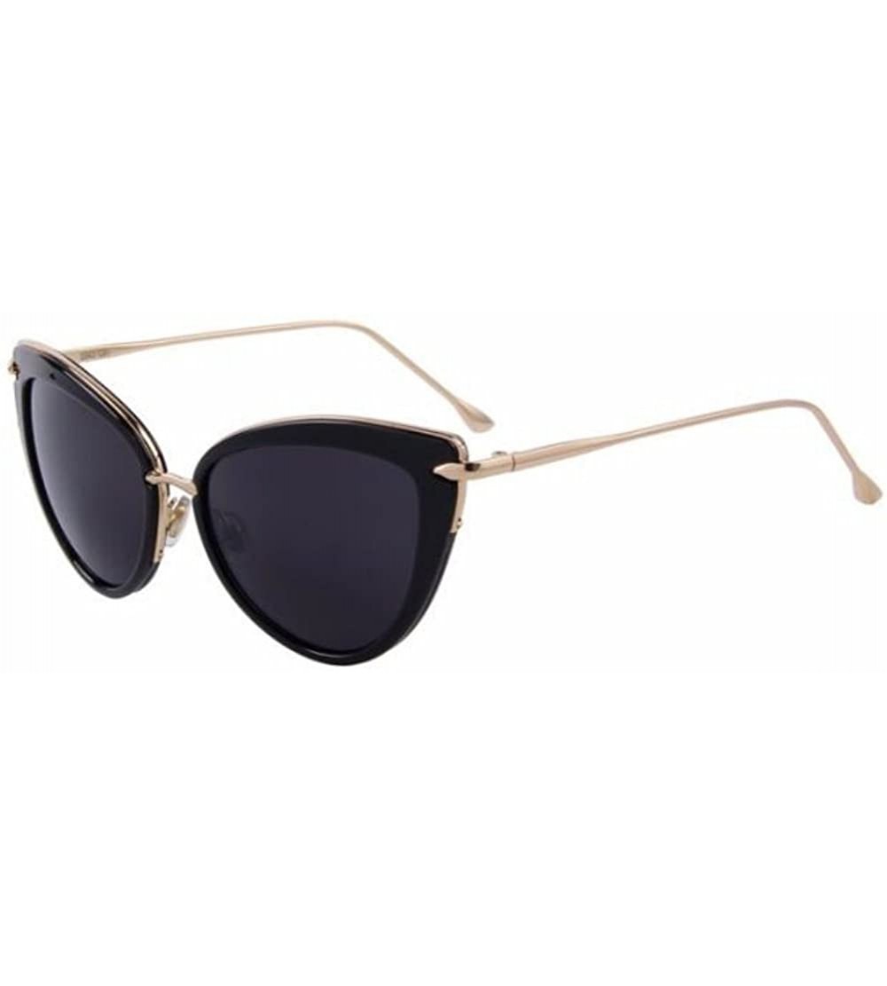 Goggle Women UV400 Cat Eye Glass Oval Alloy Frame Mirror Lens Sunglasses - Black - C217YW4UE0Q $23.41