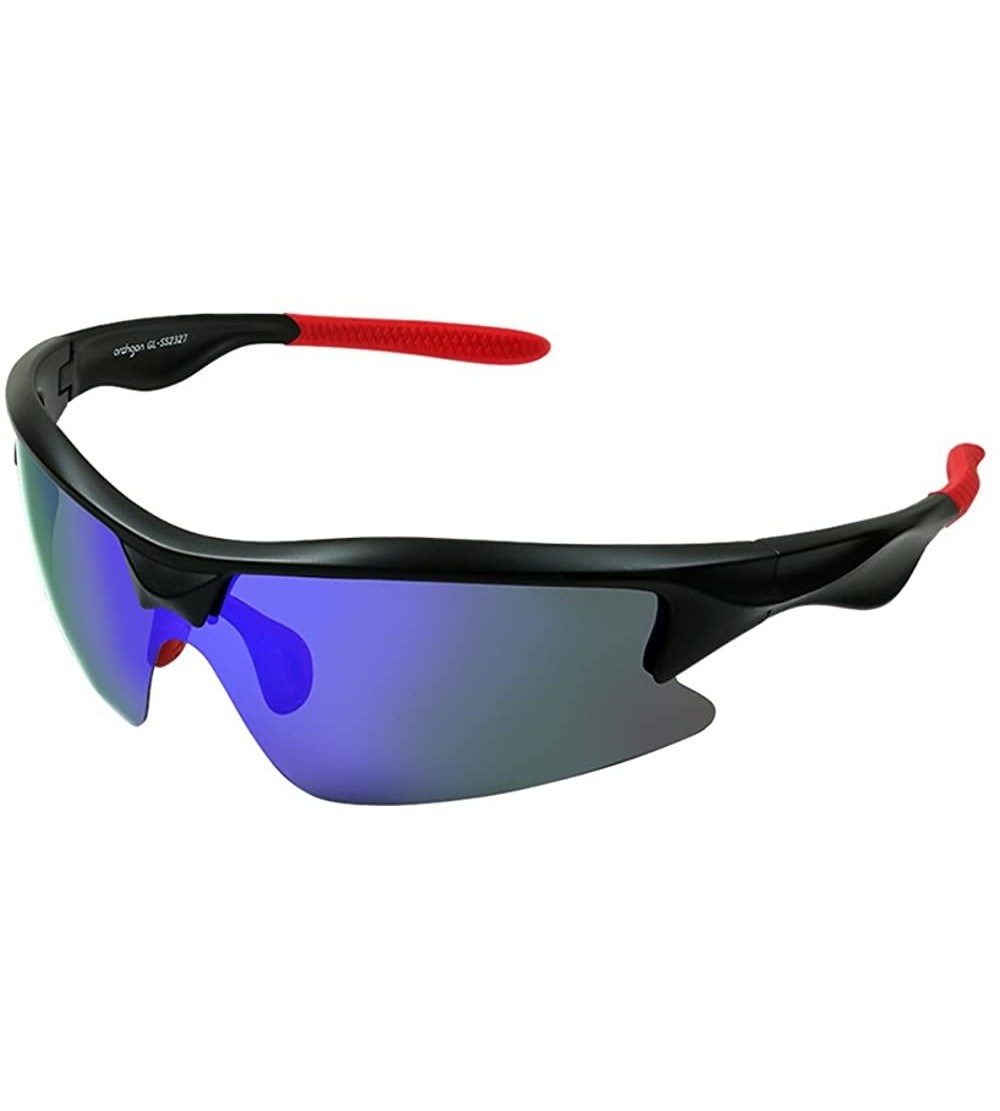 Sport Polarized Sunglasses Baseball Softball - Black + Revo Blue - C518G8W23AZ $35.40