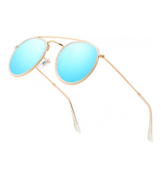 Round Round Polarized Sunglasses Women Men Classic Small Sunglasses Mirrored Lens - Gold Frame/Mirrored Blue Lens - CW196MACC...