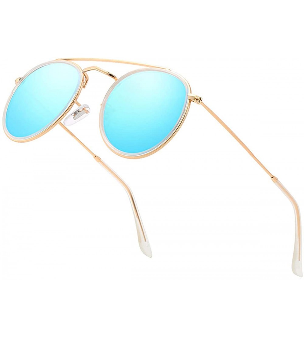 Round Round Polarized Sunglasses Women Men Classic Small Sunglasses Mirrored Lens - Gold Frame/Mirrored Blue Lens - CW196MACC...