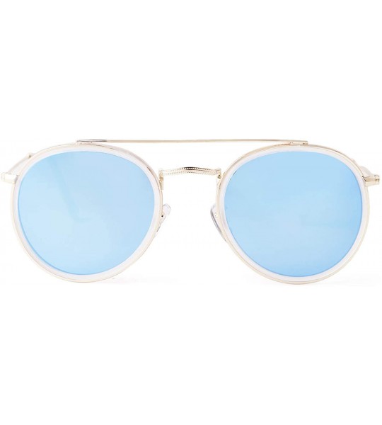 Round Round Polarized Sunglasses Women Men Classic Small Sunglasses Mirrored Lens - Gold Frame/Mirrored Blue Lens - CW196MACC...