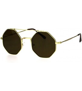 Oversized Mens Squared Octagon Groovy Hippie Flat Top Metal Rim Sunglasses - Gold Brown - CB17Z4HWX3U $22.87