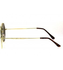 Oversized Mens Squared Octagon Groovy Hippie Flat Top Metal Rim Sunglasses - Gold Brown - CB17Z4HWX3U $22.87