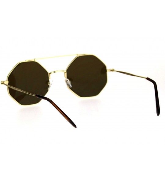 Oversized Mens Squared Octagon Groovy Hippie Flat Top Metal Rim Sunglasses - Gold Brown - CB17Z4HWX3U $22.87