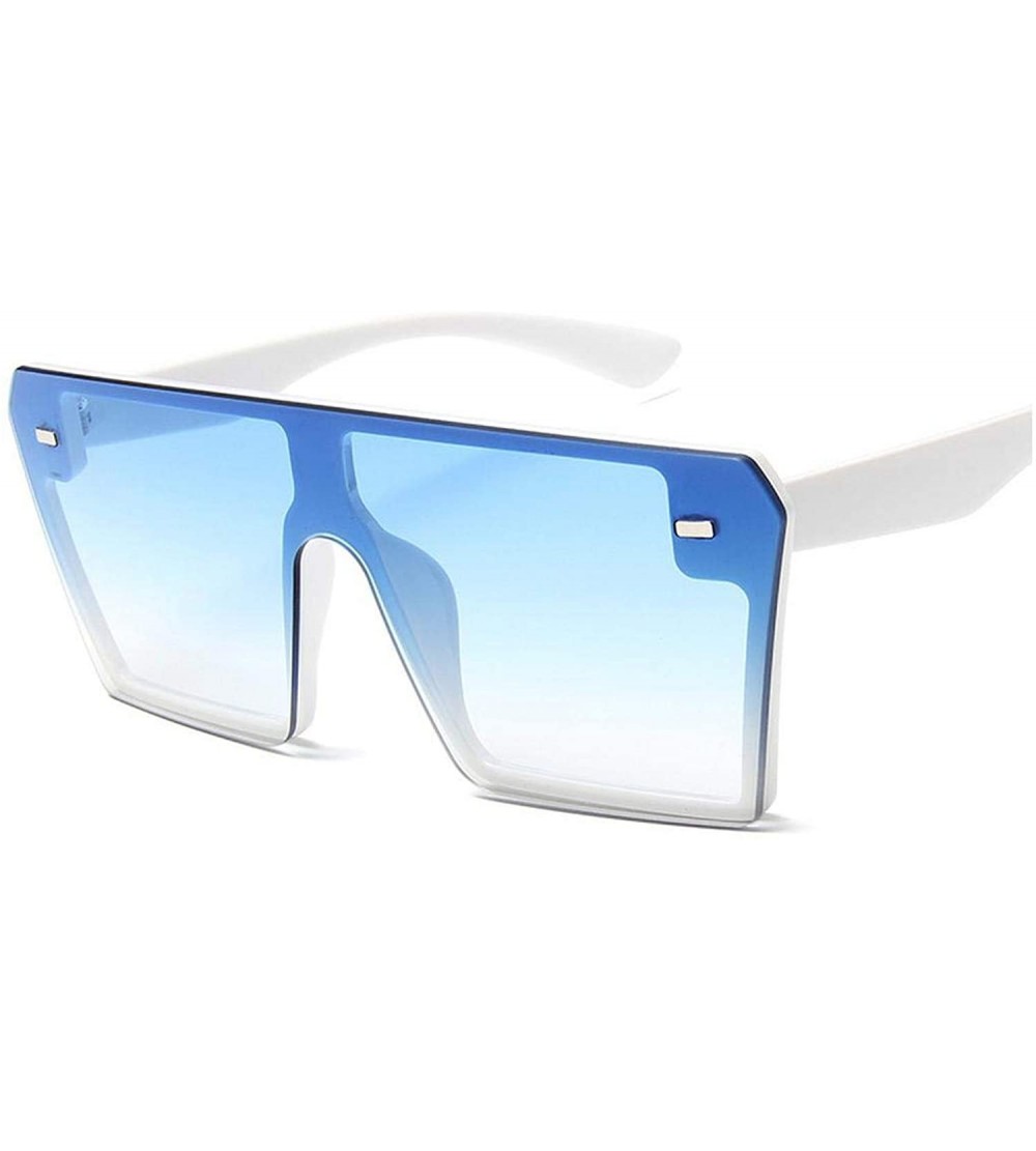 Round Flat Top Oversize Square Sunglasses Women Retro Gradient Sun Glasses Men Big Frame Vintage Eyewear UV400 - White - CL19...