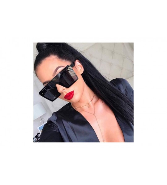 Round Flat Top Oversize Square Sunglasses Women Retro Gradient Sun Glasses Men Big Frame Vintage Eyewear UV400 - White - CL19...