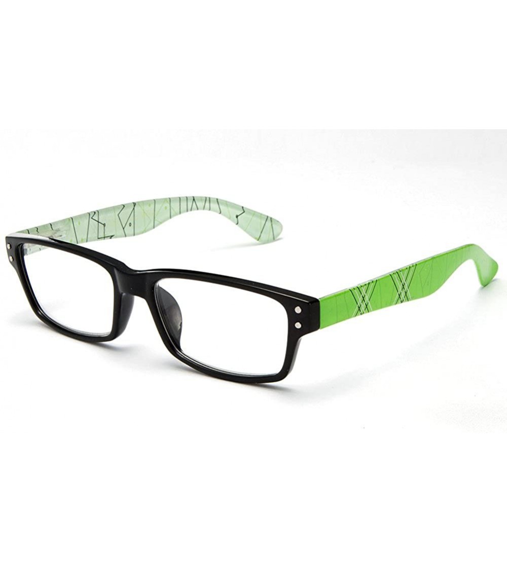 Square Newbee Fashion-"Wave" Full Thick Frame Spring Temple Design Fashion Reading Glasses - Green - CY127DQ5X07 $18.81