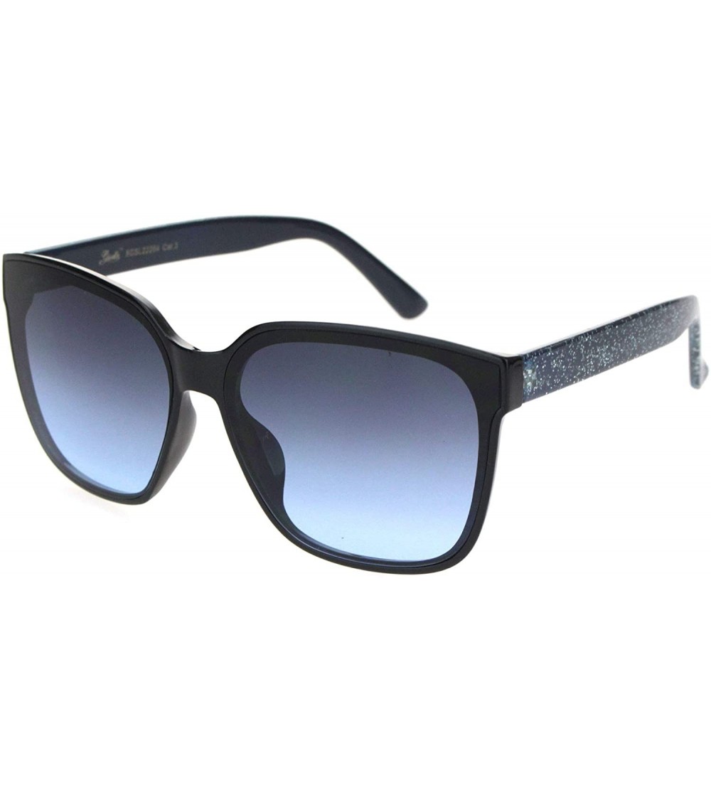 Rectangular Womens Glitter Arm Rectangular Horn Rim Plastic Sunglasses - Black Blue Glitter - CK18OGDYXQD $19.84