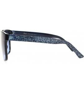 Rectangular Womens Glitter Arm Rectangular Horn Rim Plastic Sunglasses - Black Blue Glitter - CK18OGDYXQD $19.84