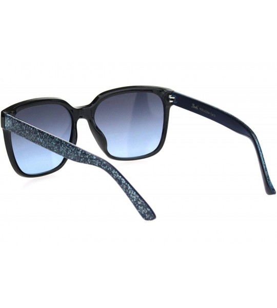 Rectangular Womens Glitter Arm Rectangular Horn Rim Plastic Sunglasses - Black Blue Glitter - CK18OGDYXQD $19.84