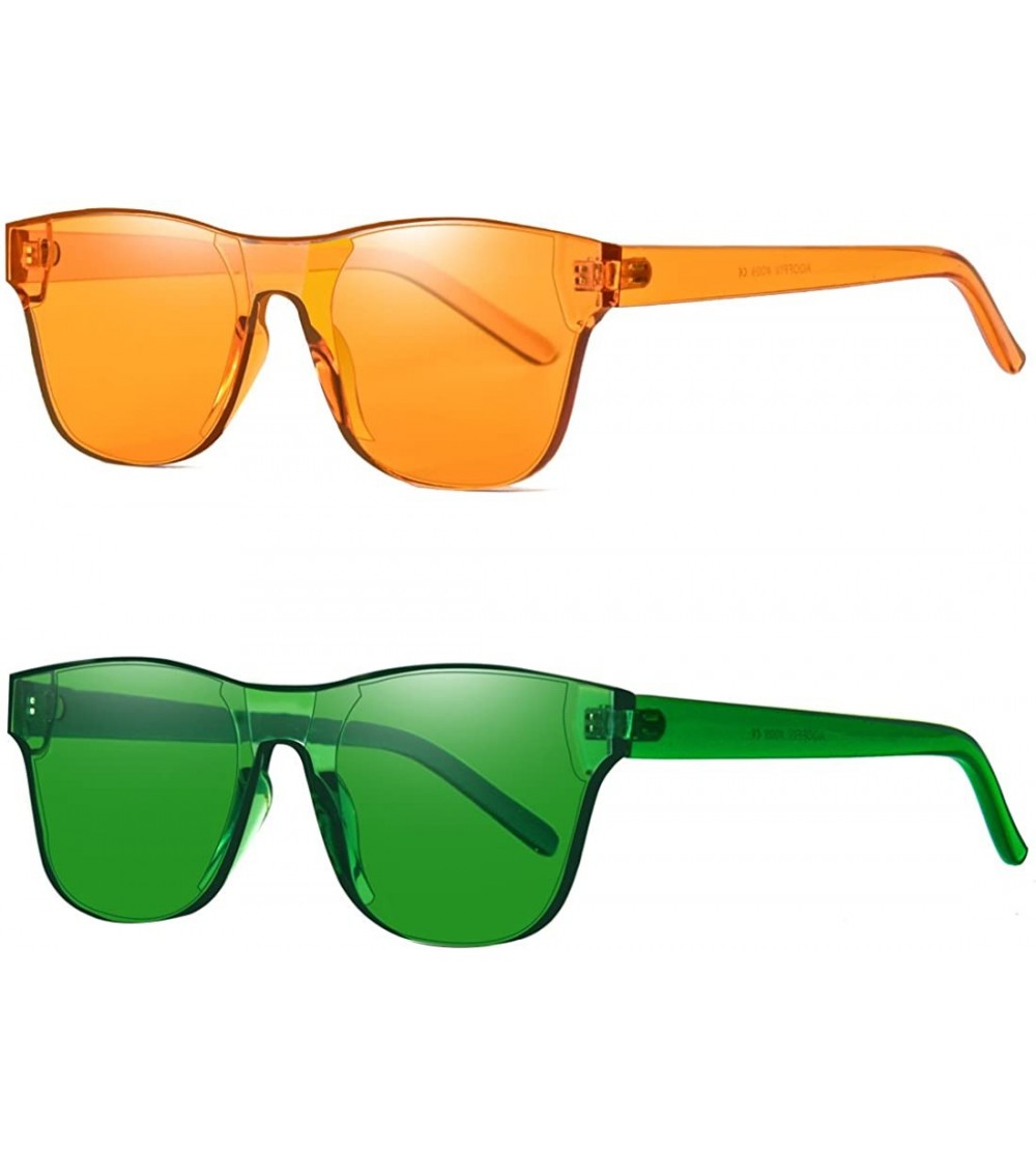 Wayfarer One Piece Rimless Tinted Sunglasses Transparent Candy Color Glasses - Yellow+green - CS18G2Q66SU $23.57