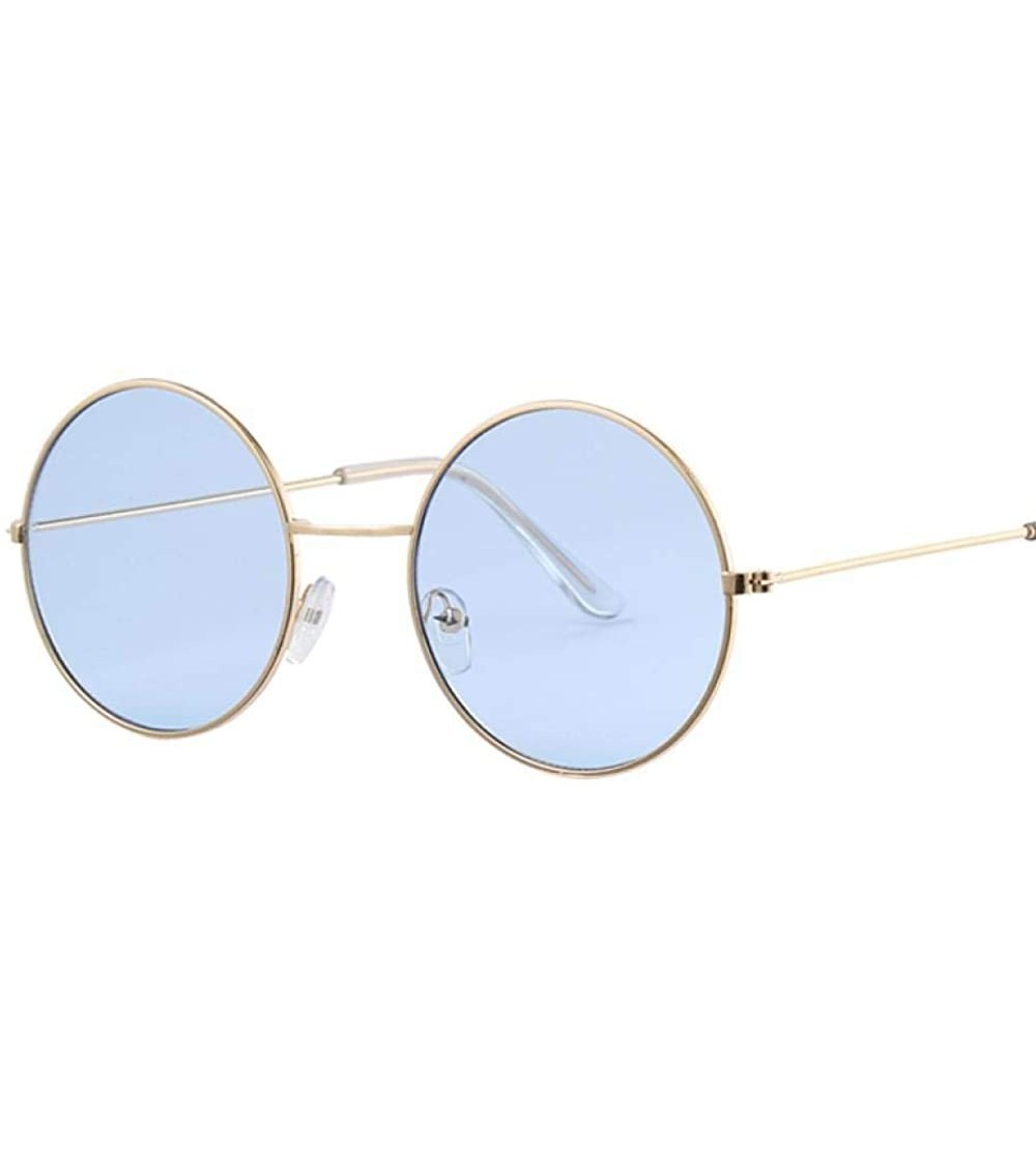 Round Fashion Bule Round Sunglasses Women Brand Designer Luxury Sun Glasses Gold Blue - Gold Blue - CV18Y5UO28L $17.35