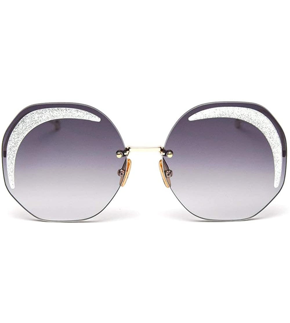 Round Retro Brand Designer 2020 New fashion Frameless Bling Round Sun Glasses women UV400 - Gray&green - CF194HEXQ3R $26.15