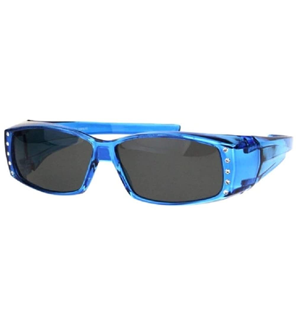 Oversized The Vibrant" Polarized Rhinestone Sunglasses Fit Over Reading Glasses Oval Rectangular Cover Sunglasses - CG18KSDOC...