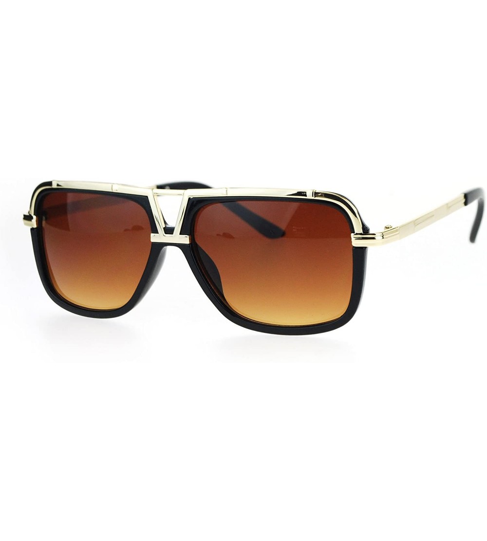 Square Mens Designer Fashion Sunglasses Flat Metal Top Square Frame UV 400 - Black Gold (Brown) - CF182L7ADEC $22.90