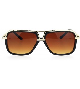 Square Mens Designer Fashion Sunglasses Flat Metal Top Square Frame UV 400 - Black Gold (Brown) - CF182L7ADEC $22.90