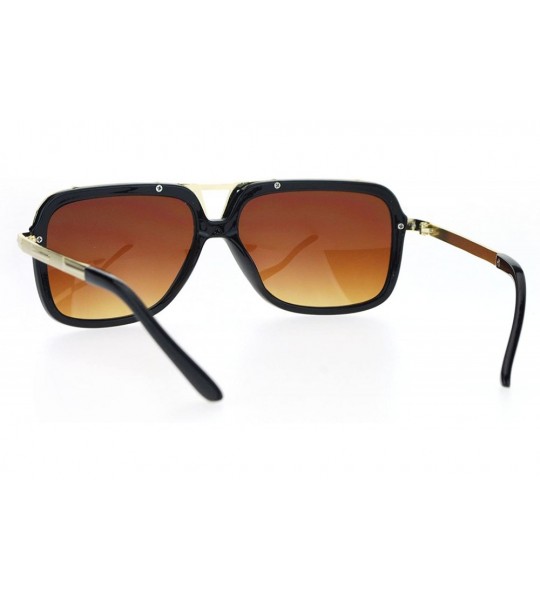 Square Mens Designer Fashion Sunglasses Flat Metal Top Square Frame UV 400 - Black Gold (Brown) - CF182L7ADEC $22.90