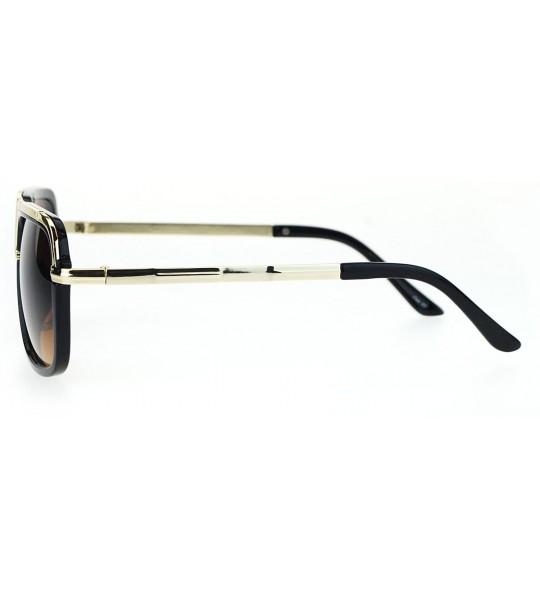 Square Mens Designer Fashion Sunglasses Flat Metal Top Square Frame UV 400 - Black Gold (Brown) - CF182L7ADEC $22.90