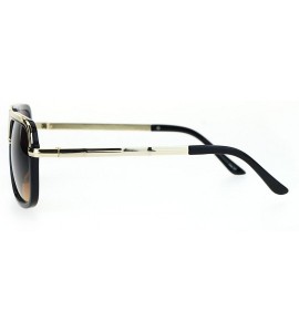 Square Mens Designer Fashion Sunglasses Flat Metal Top Square Frame UV 400 - Black Gold (Brown) - CF182L7ADEC $22.90