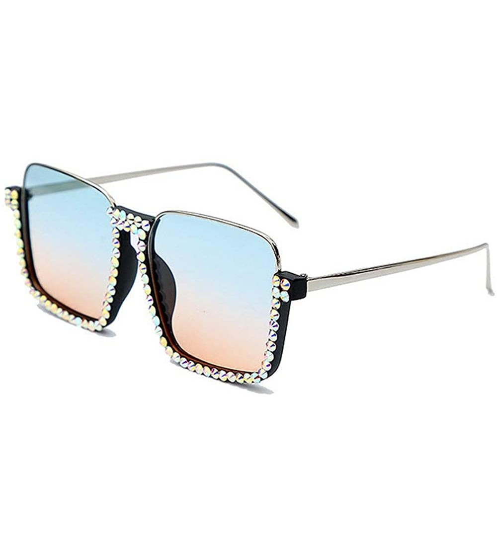 Square new manual point drill transparent sunglasses large box square ladies brand designer sunglasses - C2 - CR192EUYXEU $26.53