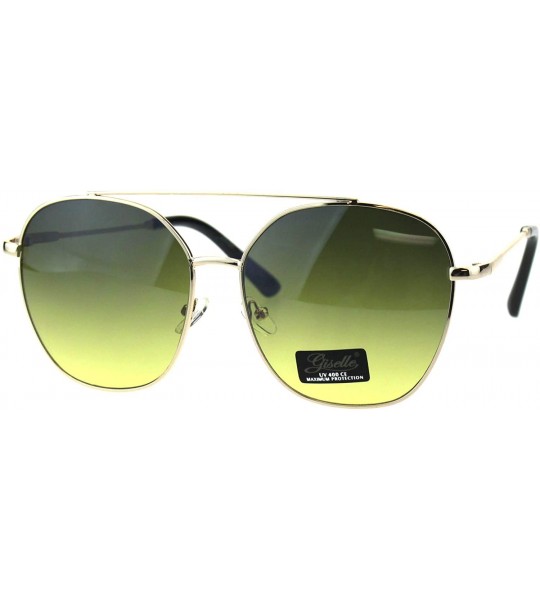 Oversized Womens Sunglasses Square Flat Top Bridge Fashion Aviators UV 400 - Gold (Green Yellow) - C318IS266YY $19.49