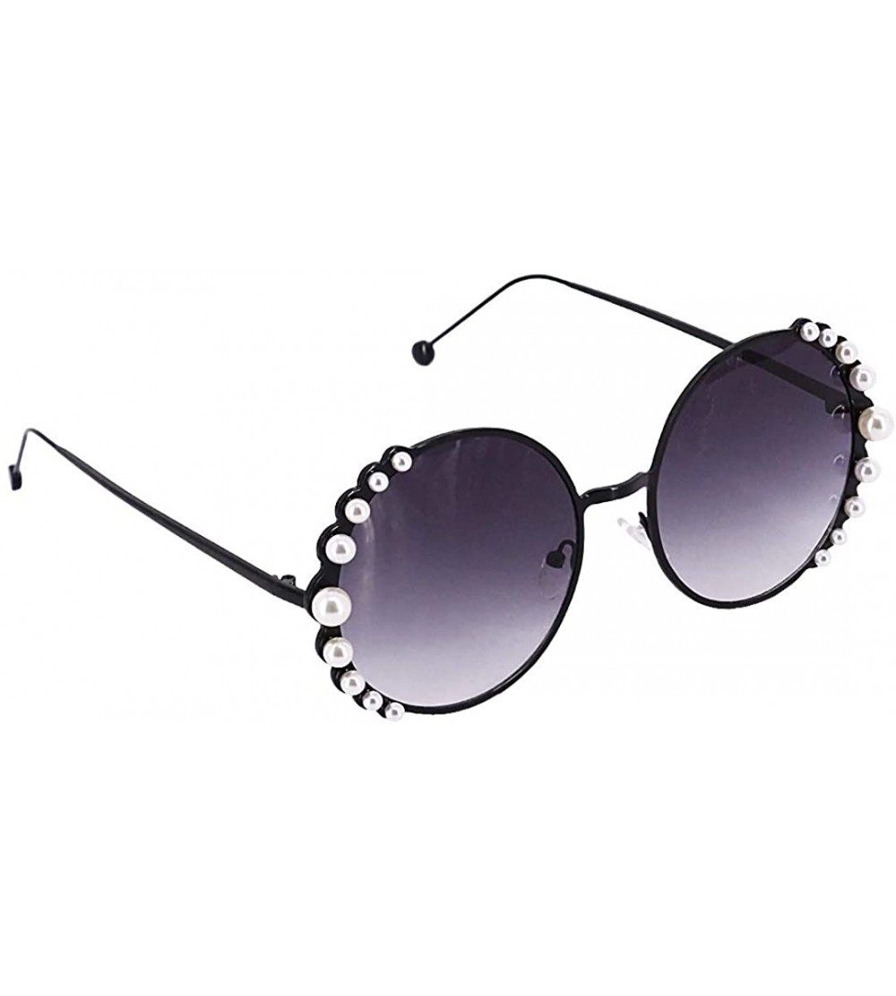 Rimless Stylish Round Pearl Decor Sunglasses UV Protection Metal Frame - Black Frame Gray Lens - CO18W5CG40L $26.51