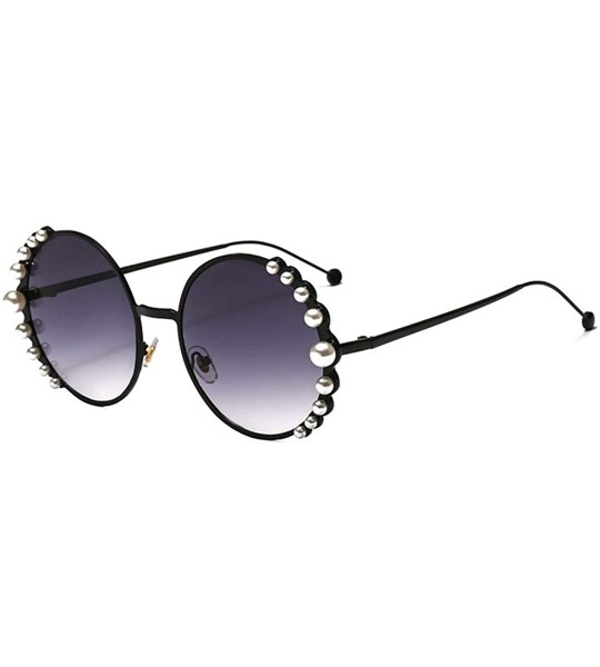 Rimless Stylish Round Pearl Decor Sunglasses UV Protection Metal Frame - Black Frame Gray Lens - CO18W5CG40L $26.51