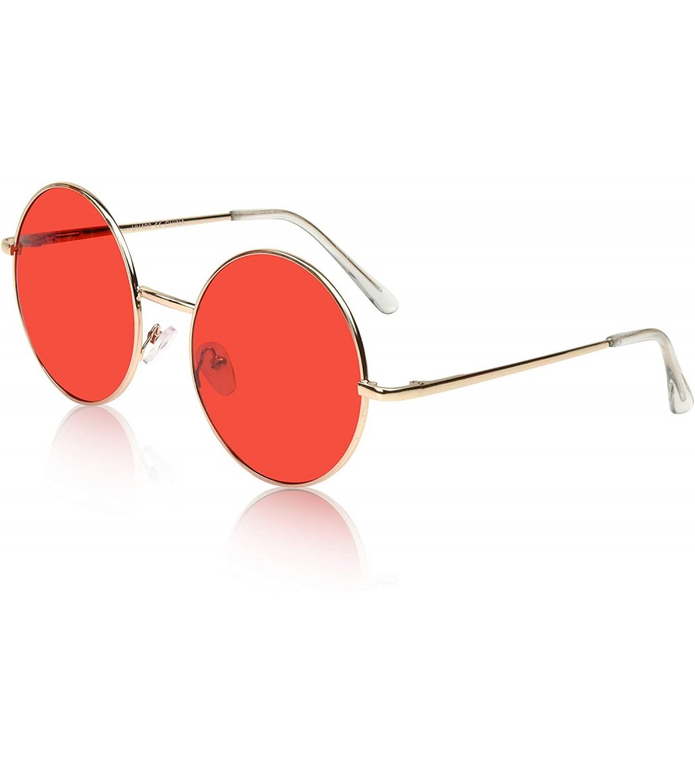 Square Big Round Sunglasses Retro Circle Tinted Lens Glasses UV400 Protection - 1 Red - CF180TX25WT $21.88