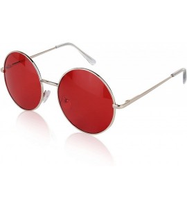 Square Big Round Sunglasses Retro Circle Tinted Lens Glasses UV400 Protection - 1 Red - CF180TX25WT $21.88