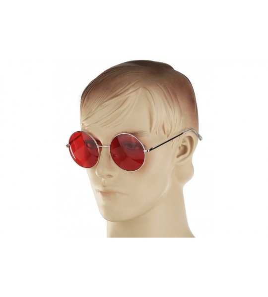 Square Big Round Sunglasses Retro Circle Tinted Lens Glasses UV400 Protection - 1 Red - CF180TX25WT $21.88