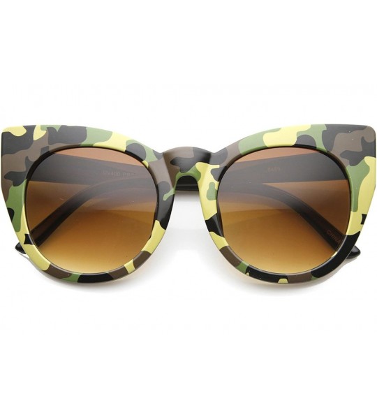 Round Womens Oversized High Fashion Bold Rimmed Glam Round Cat Eye Sunglasses (Green Camouflage/Amber) - CC122XK73LF $19.30