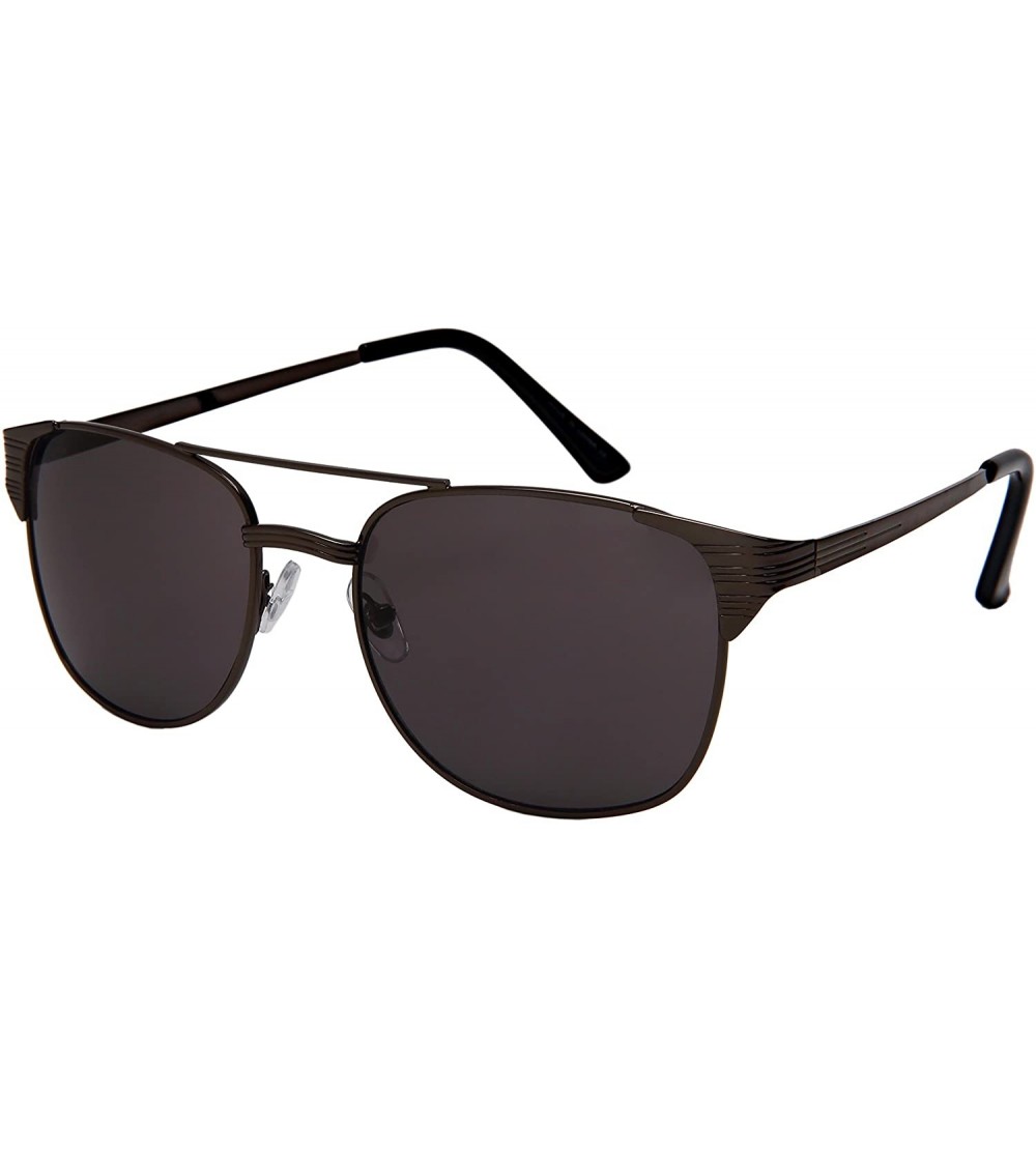 Rectangular Horned Rimmed Sunnies w/Double Brow Bar 5109-SD - Gunmetal - C1185XK6XOK $19.19