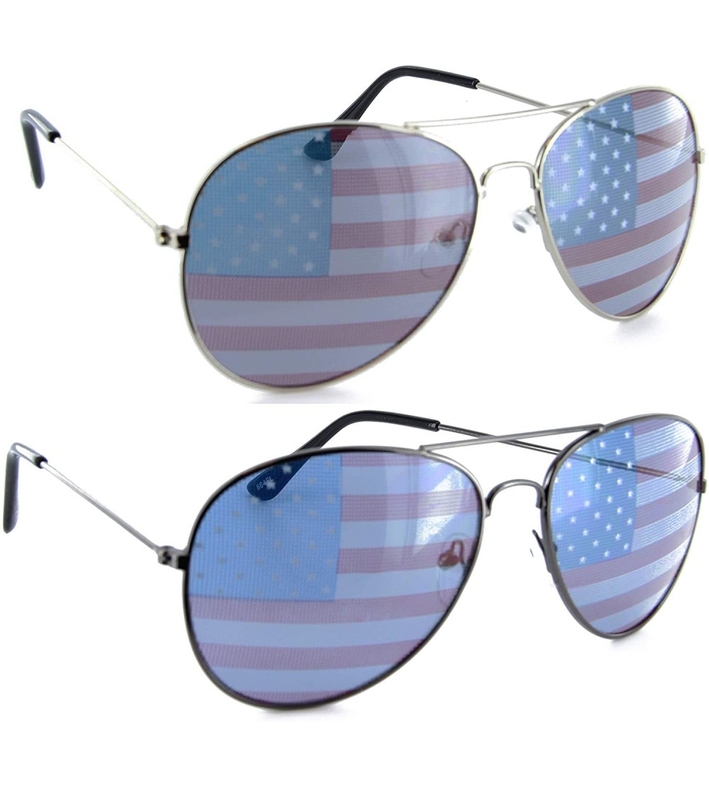 Wayfarer Patriotic American Flag Aviator Sunglasses USA Glasses Gift Set for Men Women - Silver/Gunmetal - C811LSVN5BN $18.77