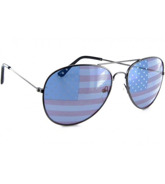 Wayfarer Patriotic American Flag Aviator Sunglasses USA Glasses Gift Set for Men Women - Silver/Gunmetal - C811LSVN5BN $18.77