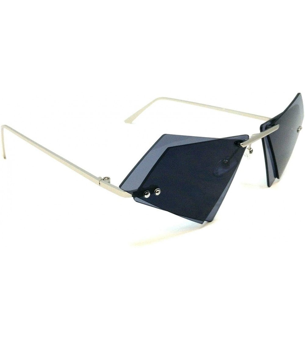 Cat Eye Women's Rimless Double Lens Cat Eye Triangle Sunglasses - Silver Metallic Frame - CX18UTGHGW8 $22.01