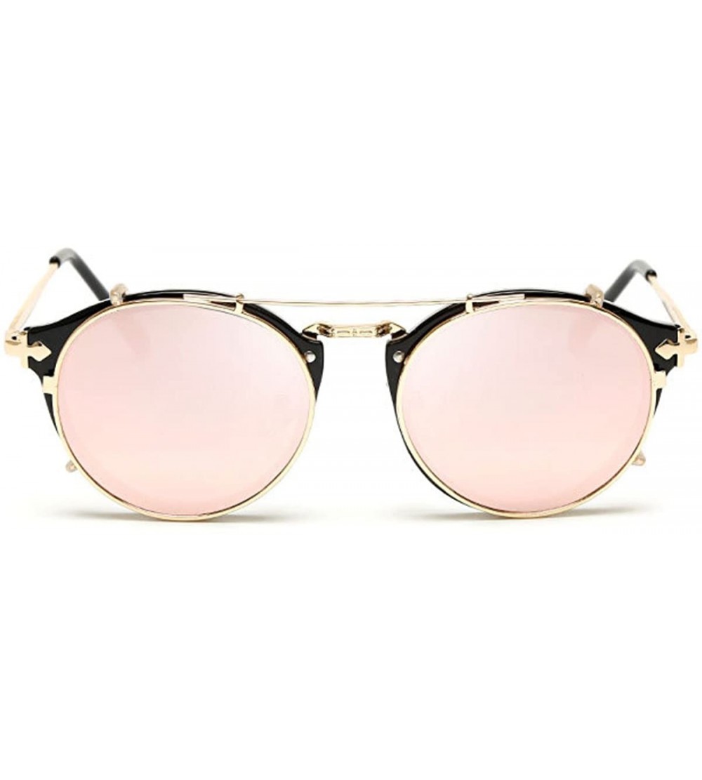 Square Vintage Round Anti-UV Lens Metal Frame Two Usages Sunglasses - Gold-black Frame/Pink Mirror - CZ12EECKX85 $42.25
