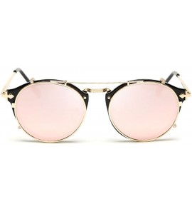 Square Vintage Round Anti-UV Lens Metal Frame Two Usages Sunglasses - Gold-black Frame/Pink Mirror - CZ12EECKX85 $42.25