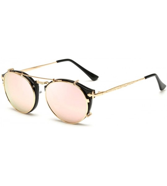 Square Vintage Round Anti-UV Lens Metal Frame Two Usages Sunglasses - Gold-black Frame/Pink Mirror - CZ12EECKX85 $42.25