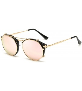 Square Vintage Round Anti-UV Lens Metal Frame Two Usages Sunglasses - Gold-black Frame/Pink Mirror - CZ12EECKX85 $42.25