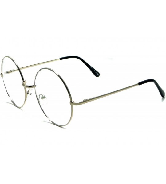 Round OVERSIZED Super Large XL Round Metal Frame Circle Clear Lens Eye Glasses - Silver - C512O3HTOZ5 $23.08