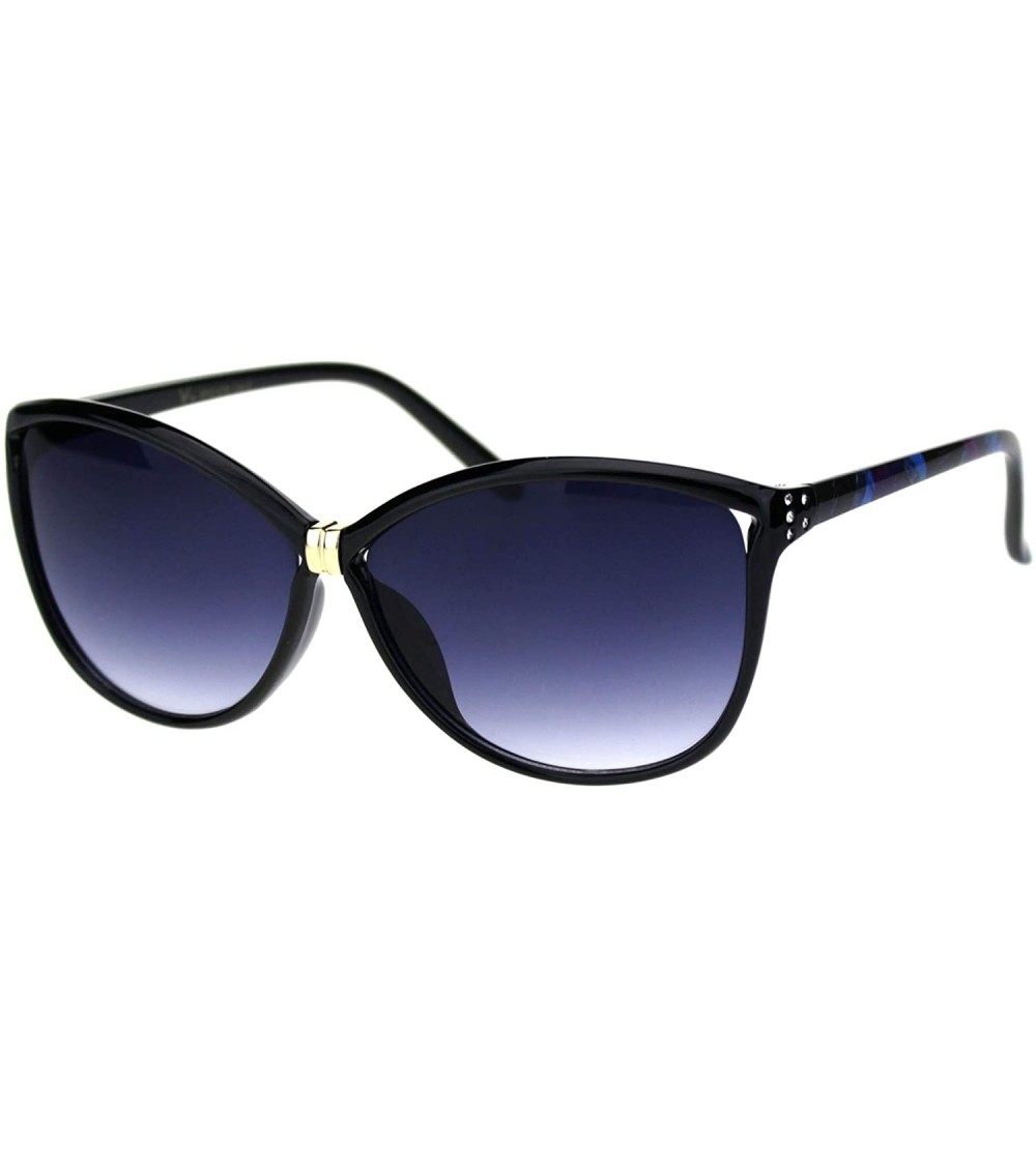 Butterfly Womens Designer Style Sunglasses Bow Butterfly Shape Rhinestone Detail - Black/Blue Purple Floral (Smoke) - CU18X8W...