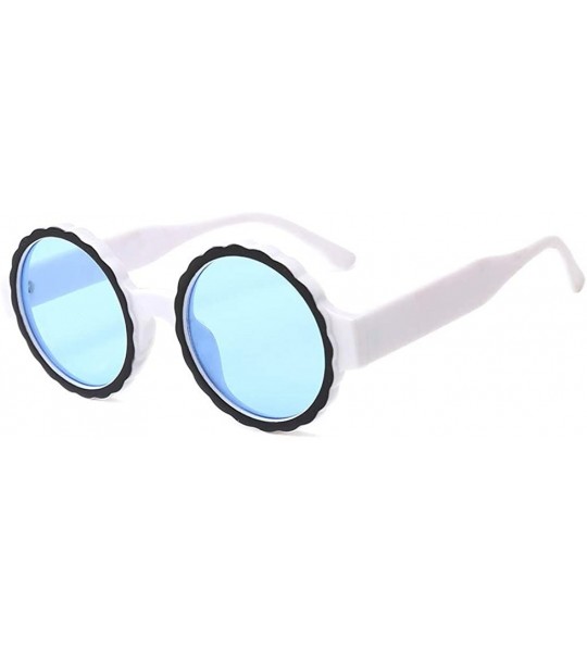 Round Women's Fashion Round Frame Mask Sunglasses Integrated Gas Glasses - Blue - CH18QEHN57T $12.82