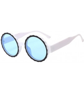 Round Women's Fashion Round Frame Mask Sunglasses Integrated Gas Glasses - Blue - CH18QEHN57T $12.82