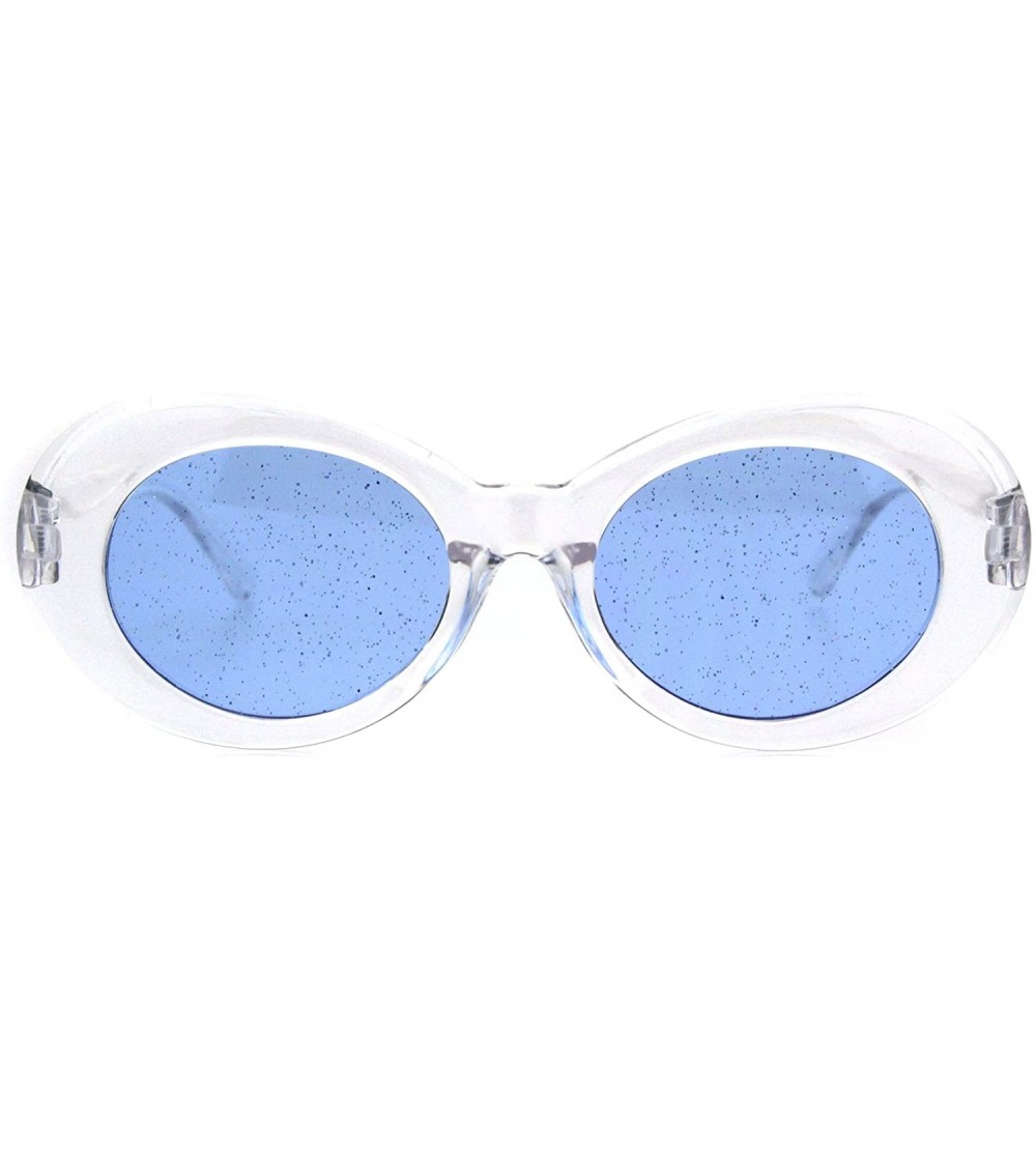Round Womens Round Oval Glitter Lens Thick Plastic Mod Retro Sunglasses - Clear Blue - C818H0QO3OZ $19.34