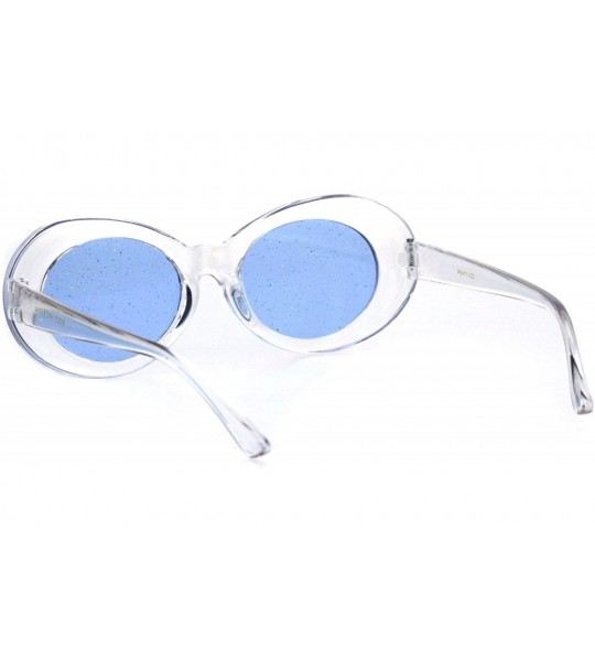 Round Womens Round Oval Glitter Lens Thick Plastic Mod Retro Sunglasses - Clear Blue - C818H0QO3OZ $19.34