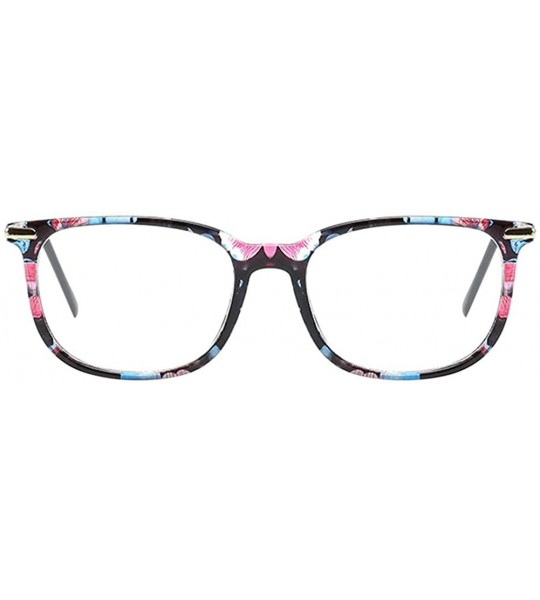 Square Women Retro Square Frame Eyeglasse Metal Temple Horn Rimmed Clear Lens - Flower - CS18KMLDIMD $20.68