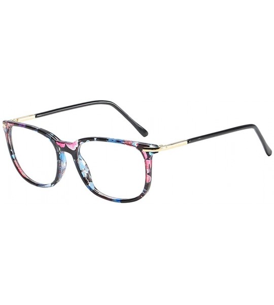 Square Women Retro Square Frame Eyeglasse Metal Temple Horn Rimmed Clear Lens - Flower - CS18KMLDIMD $20.68